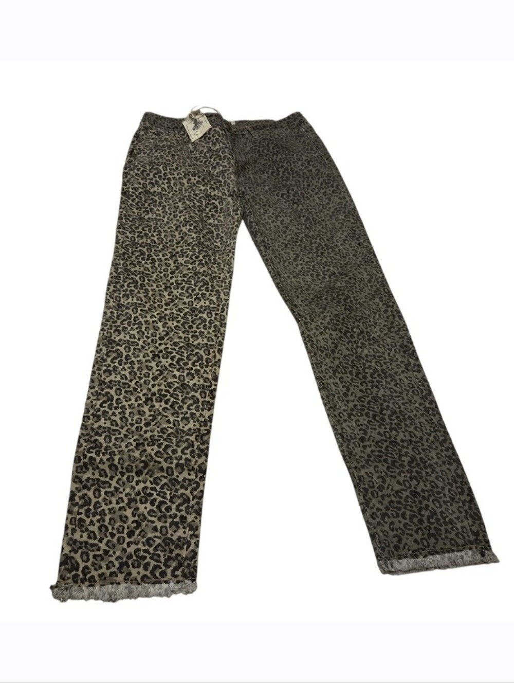 Women’s Easel Colorblock Two Tone Gray Leopard Skinny Jeans Frayed Hem L